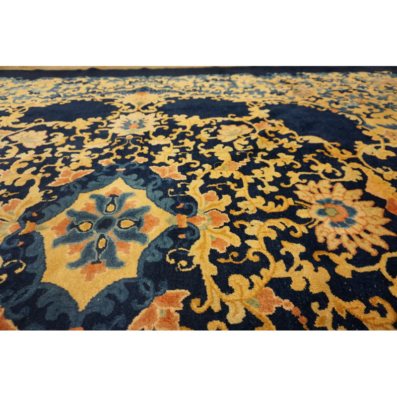 Tapis bleu antique en laine noué à la main Pékin
