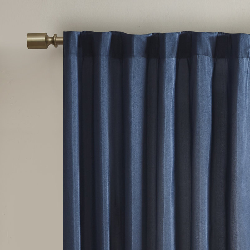 Andora Navy Embroidered Branch Rod Pocket Single 50x84" Curtain Panel, 50" W x 84" L, Navy