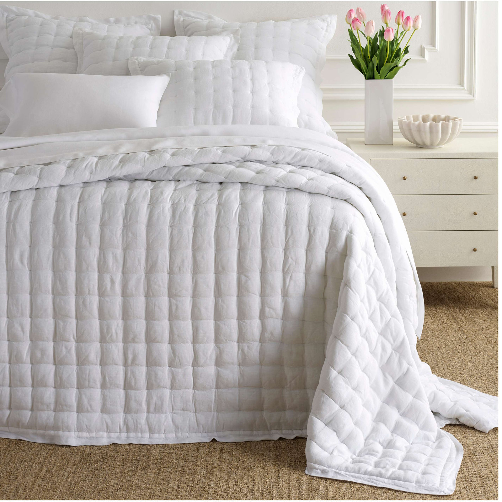 Lush Linen Quilt Set, White, Full/Queen Quilt