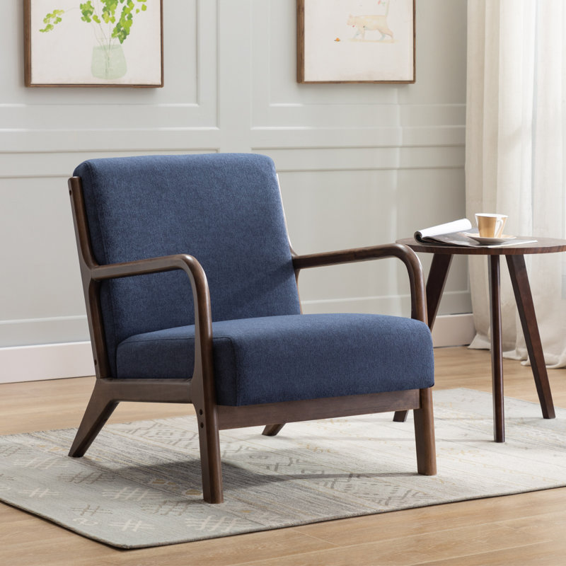 Upholstered Armchair, Gray Polyester, Walnut