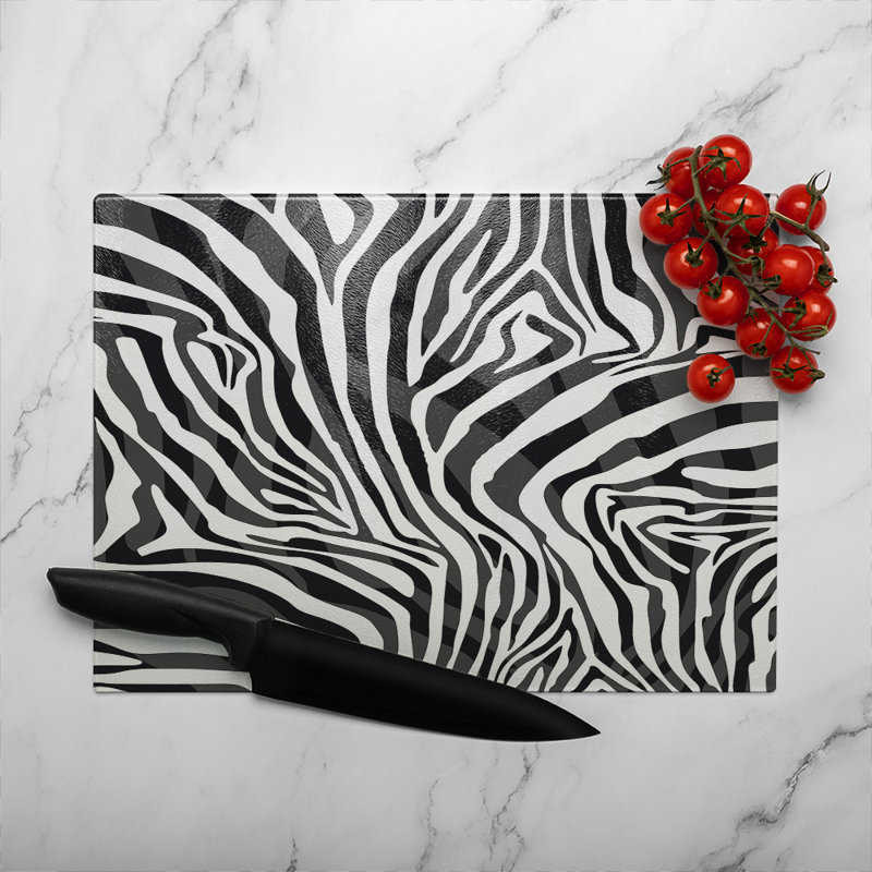 Zebra Animal Print Glass Chopping Board, 40cm L x 28cm W