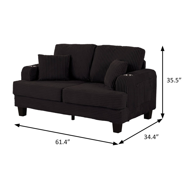 Causeuse contemporaine l 61,4 po, noir, Noir