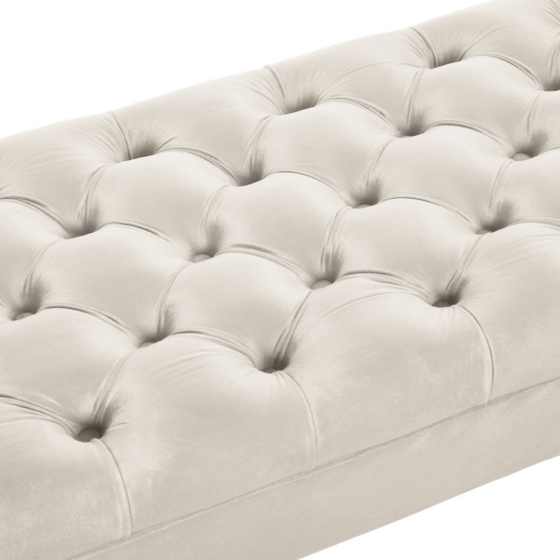 Bedroom Upholstered Bench With Button - Soft Velvet Fabric And Solid Wood Legs Champagne For, Champagne