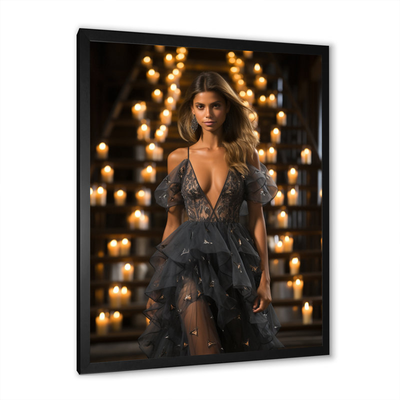 Élégant modèle féminin II - impression sur toile tendance, H 20 po x l 12 po x P 1 po, Cadre photo noir simple