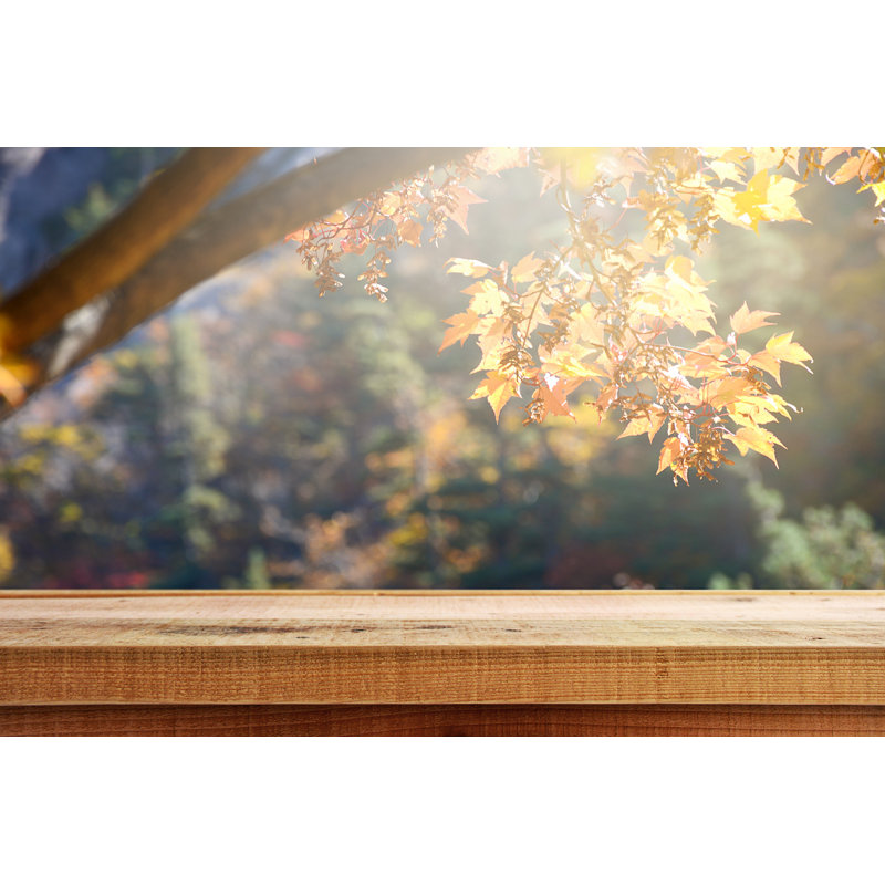 Wooden Table And Blur Autumn Forest Background - Wrapped Canvas Print, 30cm H x 46cm W x 3.8cm D