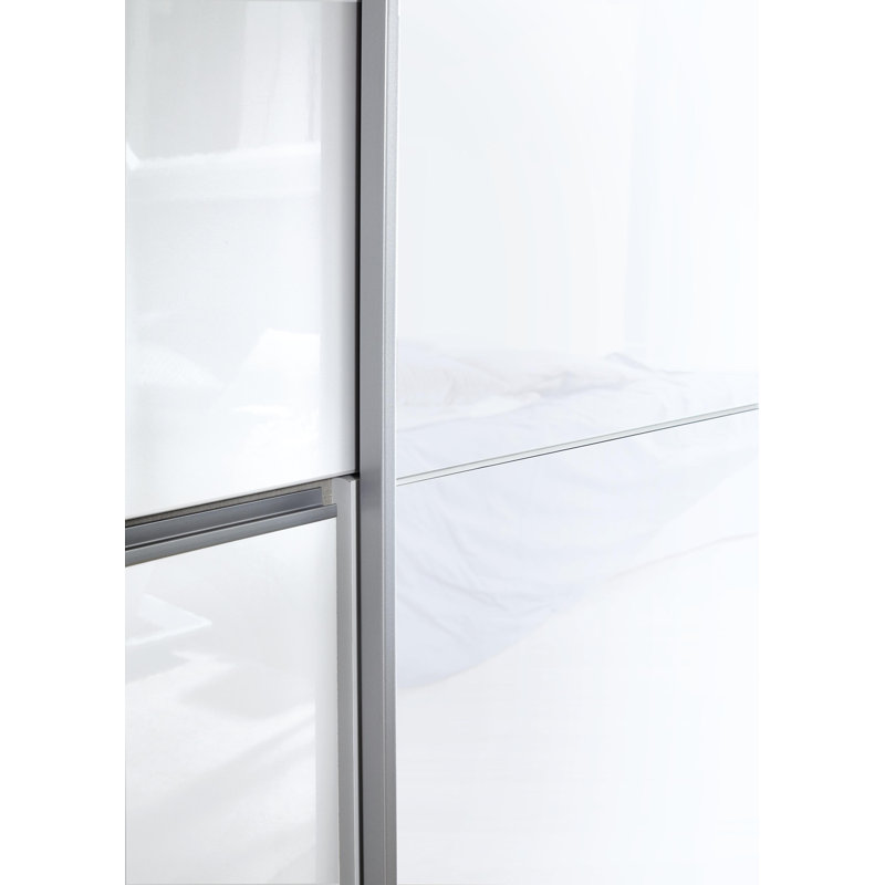 Sevilla Sliding Door Wardrobe, High Gloss White/Grey, 210cm H x 175cm W x 59cm D