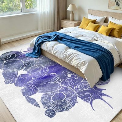 Tapis bleu aquarelle bleu à motif de coquillages dessinés à la mer