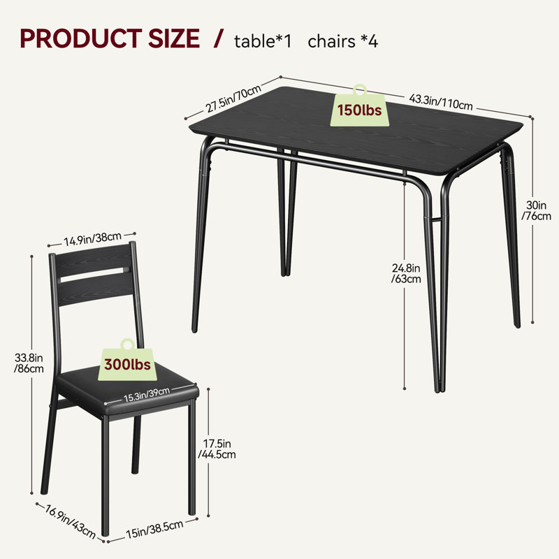 Table de salle à manger pour 4 personnes, ensemble de 4 petites tables et chaises, ensemble de repas carré pour 4 personnes, ensemble de table de salle à manger, ensembles de cuisine et de salle à manger 5 pièces pour petits espaces
