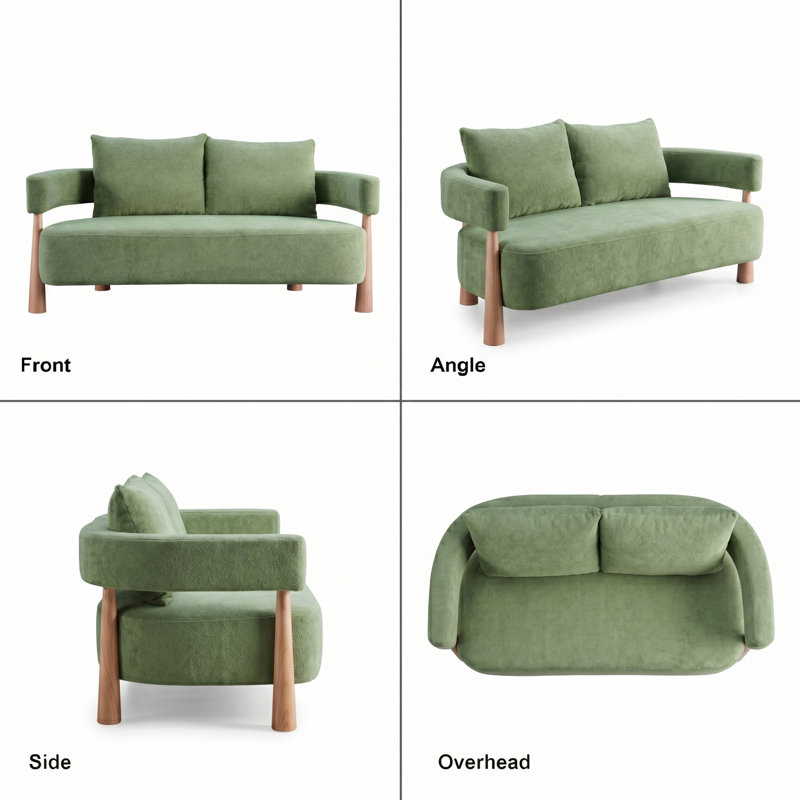 67" Chenille Upholstered Loveseat Sofa with Curved Arm & 2 Pillows, Green, Green