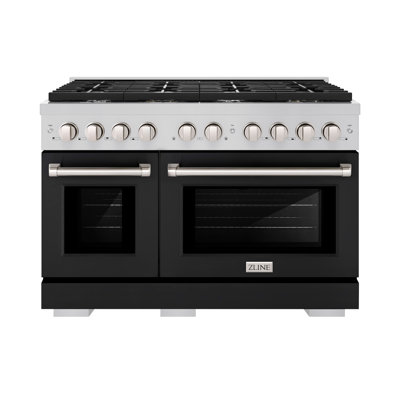 Zline 48 In. 6.7 Cu. Ft. Double Oven Gas Range In Stainless Steel With 8 Brass Burners