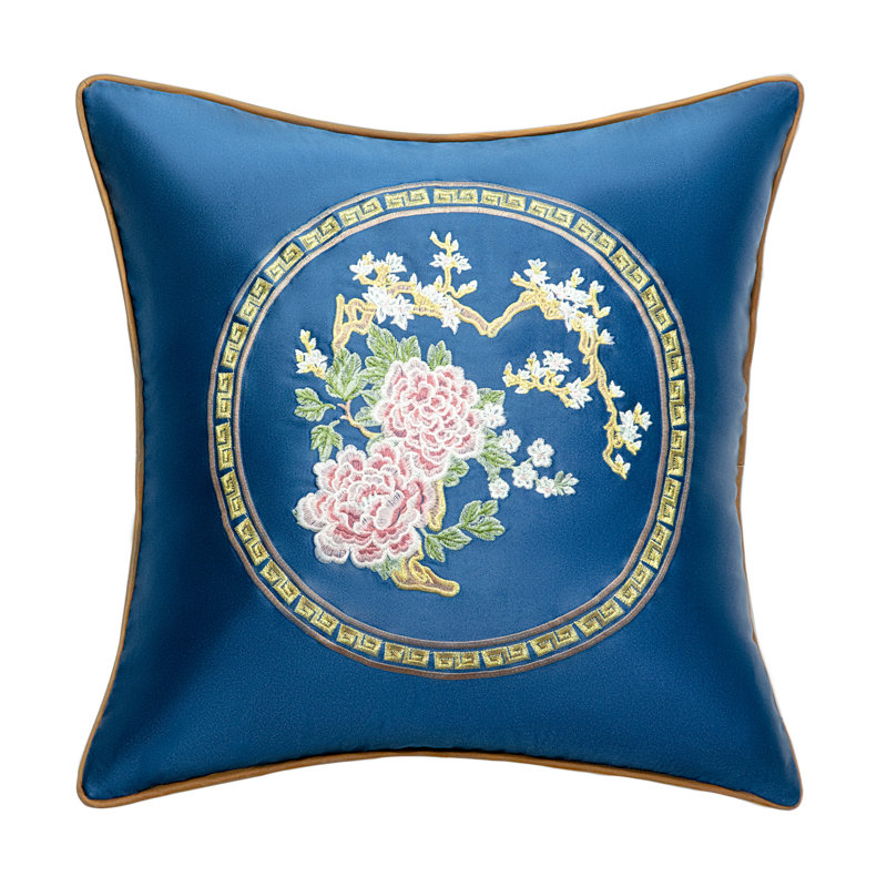 Housse de coussin en soie brodé Stolle, Blanc