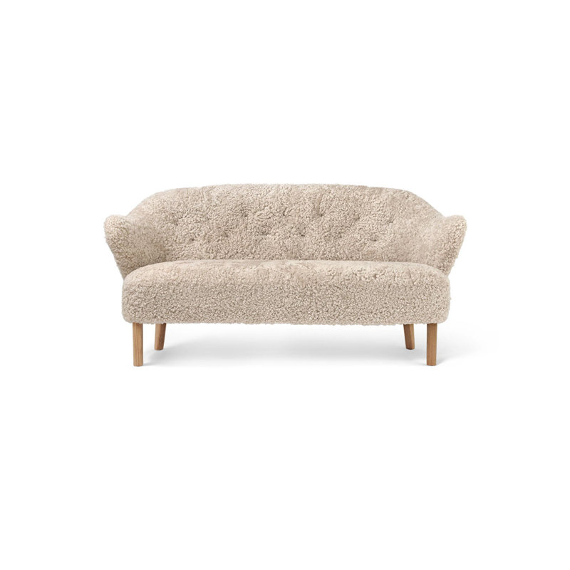 Ingeborg 62.99" Round Arm Loveseat, Moonlight Sheepskin, Natural Oak