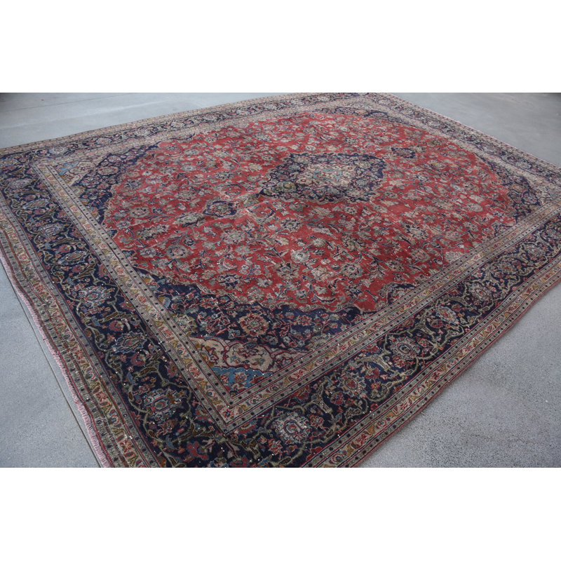 Tapis surdimensionné en laine rouge à motif floral surdimensionné de 112,2 x 148,4 pouces