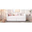 Lit de jour simple beige avec 2 tiroirs et support dorsal ergonomique - Tête de lit à rayures classique pour une chambre à coucher élégante