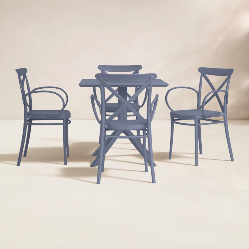 Ensemble de salle à manger de patio en plastique pour 4 personnes Cordelia, Gris foncé