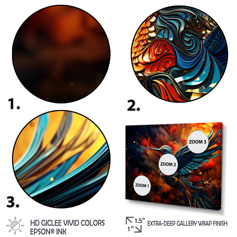 Colibri bleu, vol des tropiques - Art mural colibri, Cadre flottant brun, H 12 po x l 20 po x P 1 po