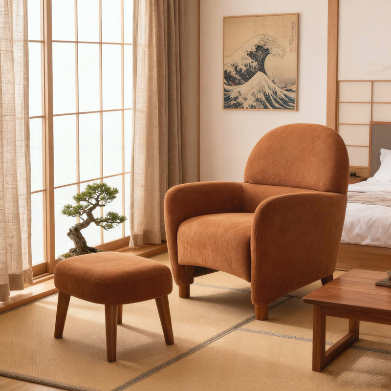 Fauteuil moderne avec repose-pieds et repose-pieds Modern, Tissu orange