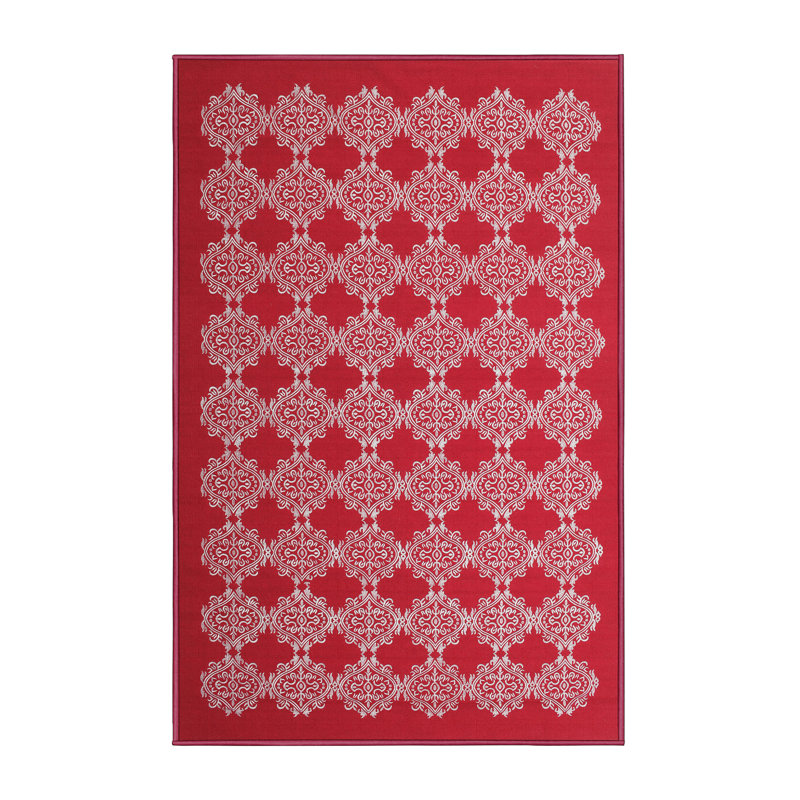 Tapis de zone rouge/rose contemporaine, Rectangle 5 pi x 7 pi