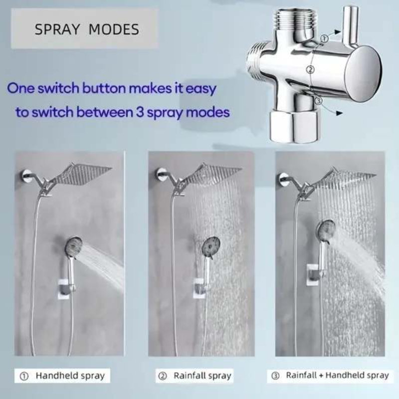 Shanmuyin Square Shower Set - 8"/10" Rain Head + 3-Function Handheld & Adjustable Arm