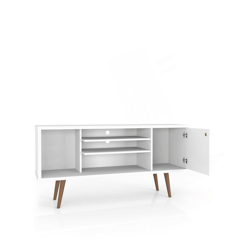 Meuble télé en blanc et naturel, Naturel / Blanc
