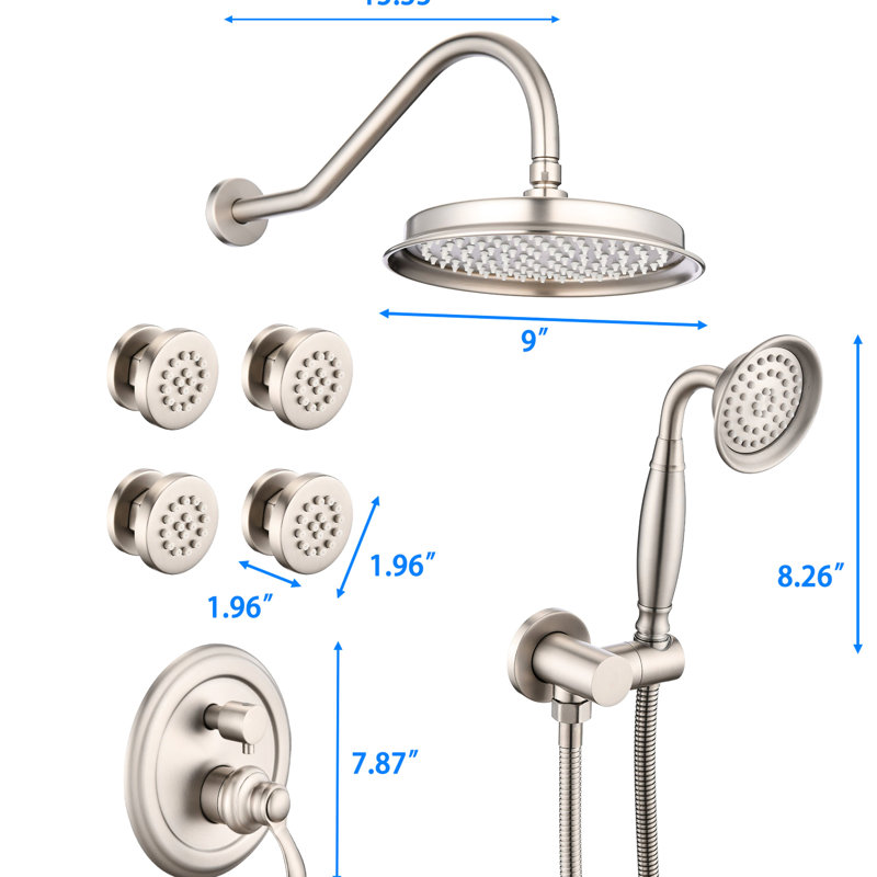 Shower In Brushed Nickel With Body Jet And 360-degree Rotation Adjustable Head Hand Multi-layer Finish, Brushed Nickel
