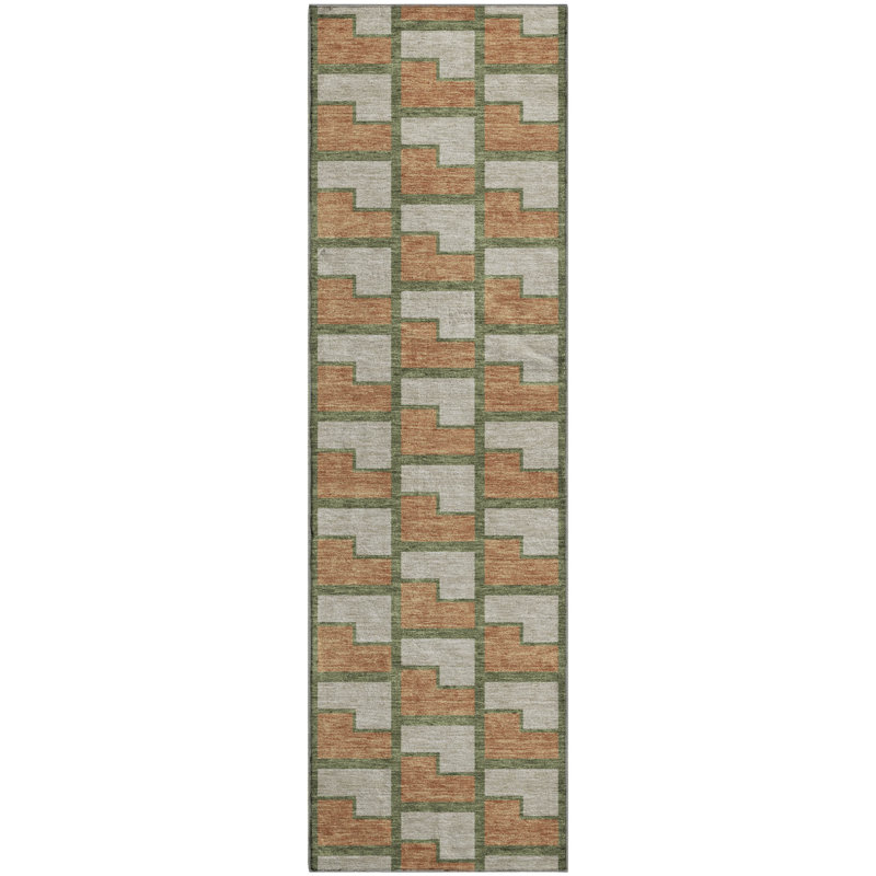 Premium Machine Washable Mayfield AMF2416 Geometric Rug, 2'3" x 7'6" Runner, Copper