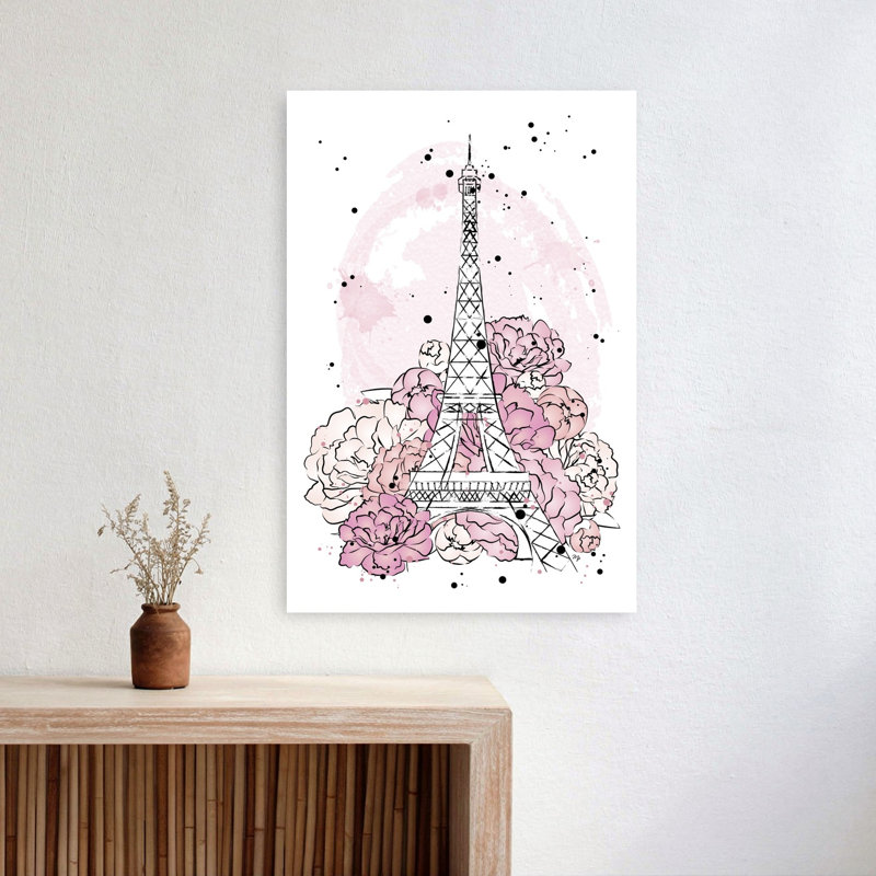 Eiffel Tower Floral Blush Elegant Modern Romantic Flower Architecture Wall Art Print, 60.96cm H x 40.64cm W