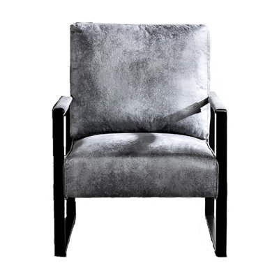 Spotted Microfiber Mid Century Modern Accent Chair With Reinforced Metal Frame And Open Square , Grey For Bedroom Decor Armchair In Microfiber, Hassle - Assembly