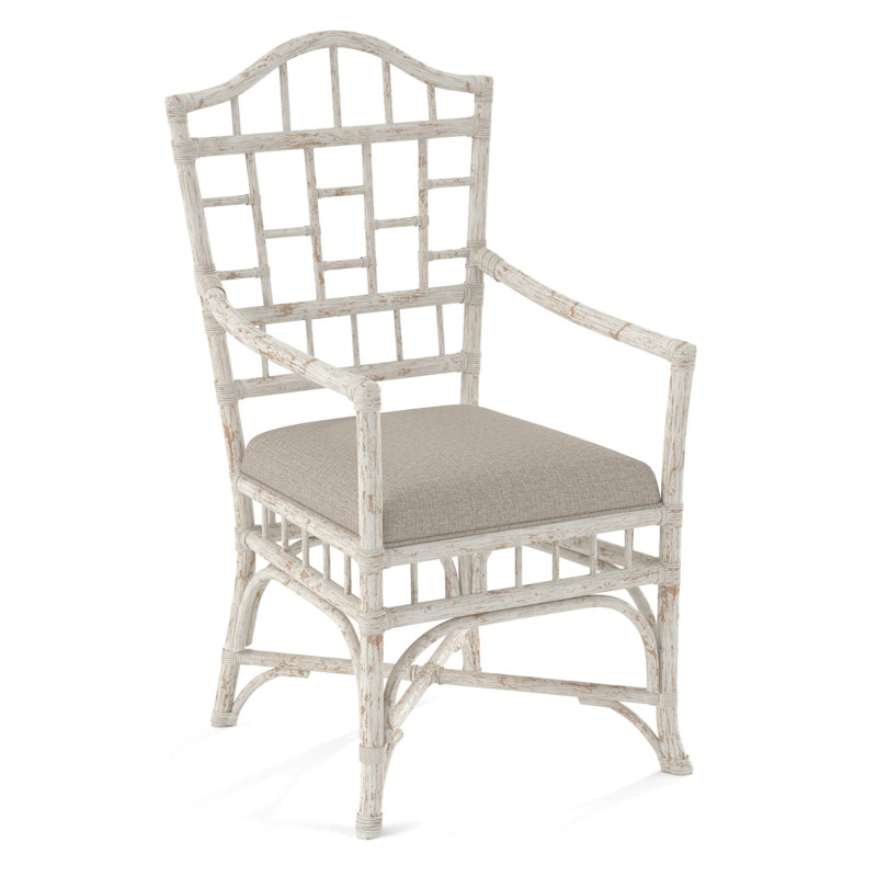 Chippendale Upholstered Arm Chair, Beige Performance Fabric; 0851-73, Antique Frost White