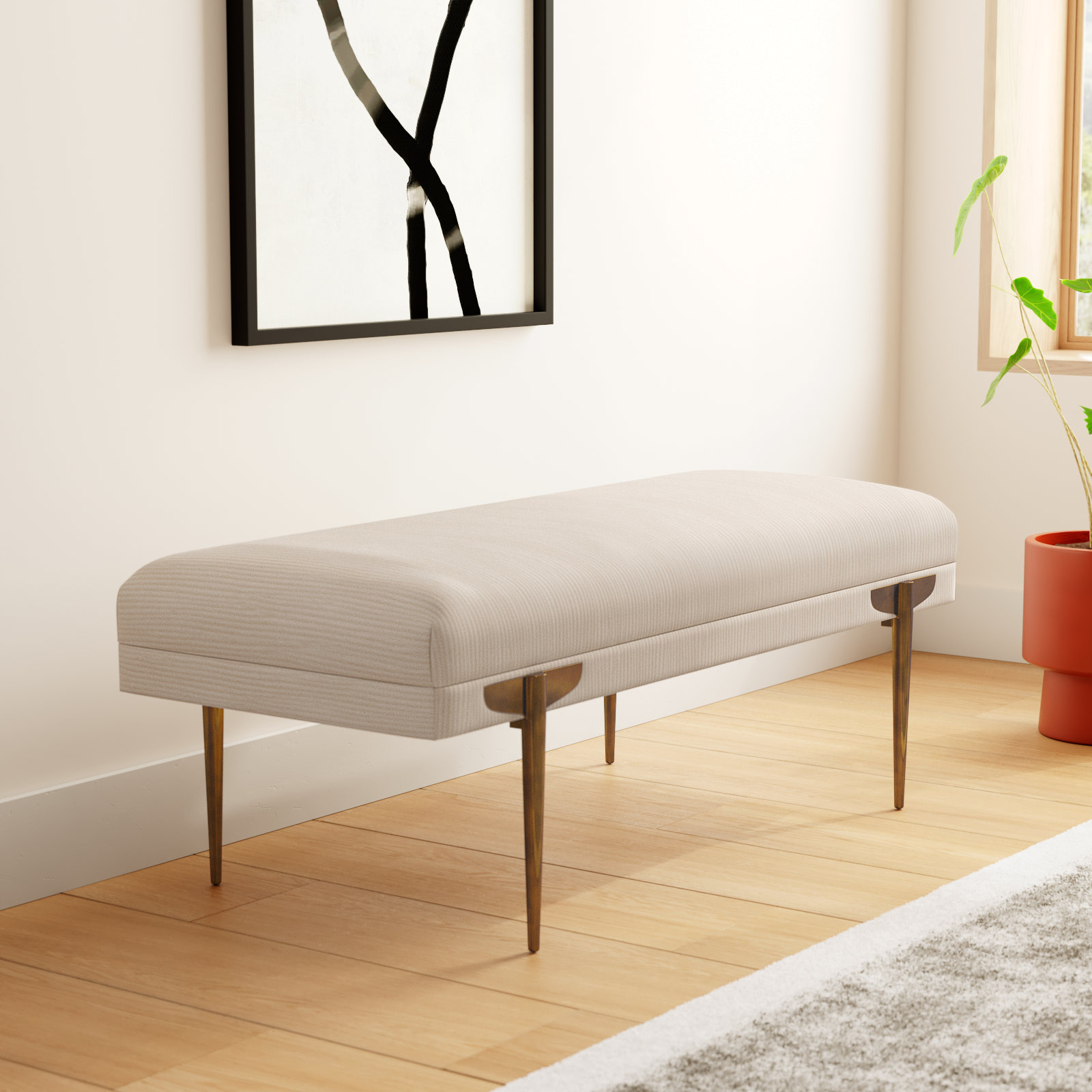 Amplitude 54" Velvet Bench, White