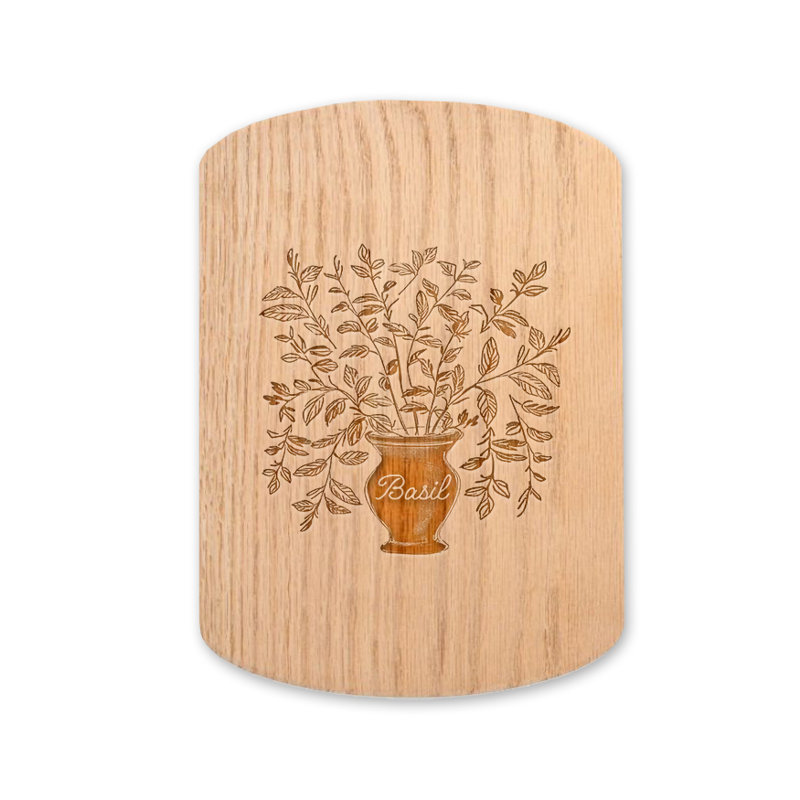Basil Plant 11 x 8 Redwood Oval Cutting Board, Redwood