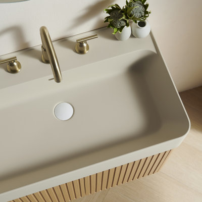 Meuble-lavabo LORAN 30 avec lavabo intégré, lavabo suspendu en surface solide beige crème chaud avec 3 trous pré-percés pour robinetterie, démonté, robinetterie et bonde non inclus, couleur chêne Corolla