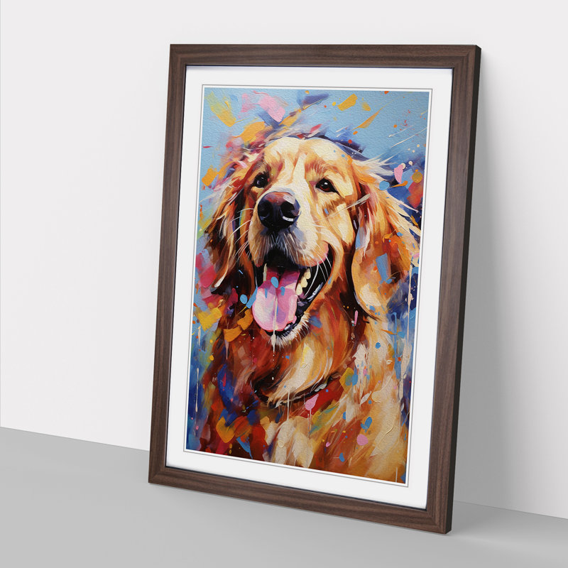 Golden Retriever Expressionism No.2 - Single Picture Frame Print on Wood