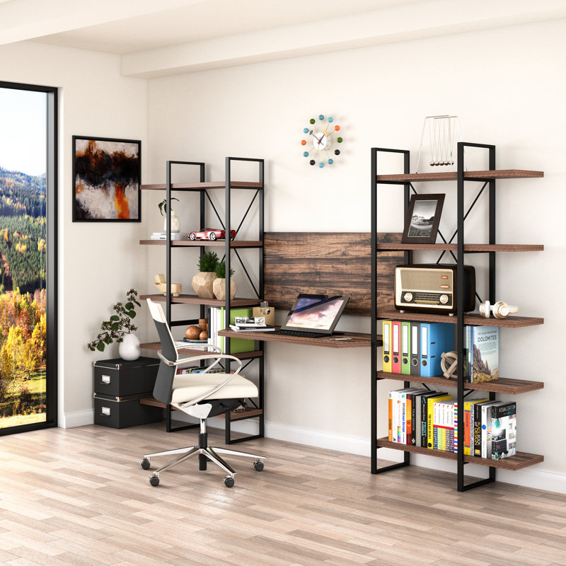 Metal Base Writing Desk, Light Brown/Black