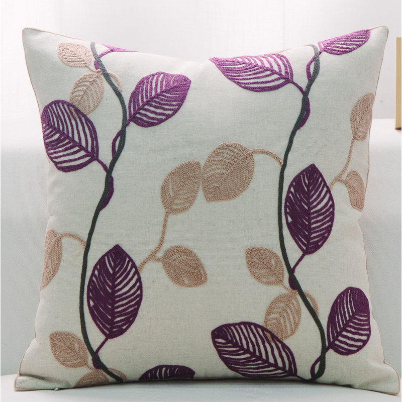 Square Pillow, Feather, Purple/Light Brown/Ivory