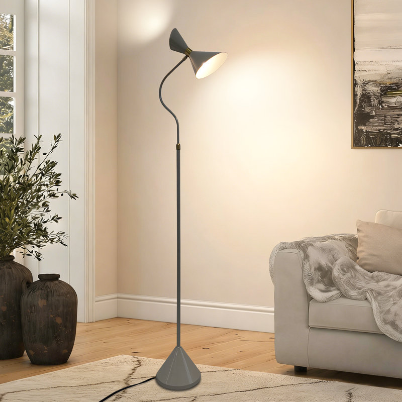 2-light Metal Floor Lamp, 3000k Warm Light Standing Lamp With Foot Switch & Included Bulbs, Grey - For Living Room Bedroom