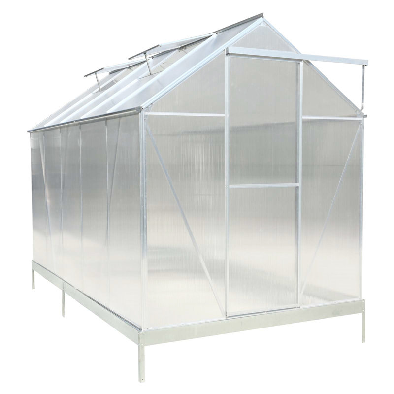 6.3'*10.2'*7' Polycarbonate Greenhouse, Silver, 8' H x 6.3' W x 10.2' D