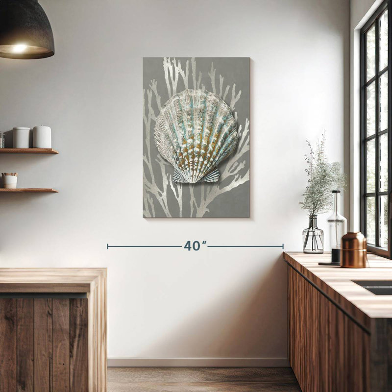 Shell Coral Silver On Gray IV, 36" H x 24" W