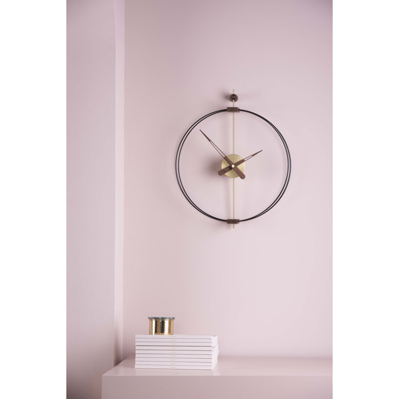 Barcelona Wall Clock, Black/Brass/Walnut