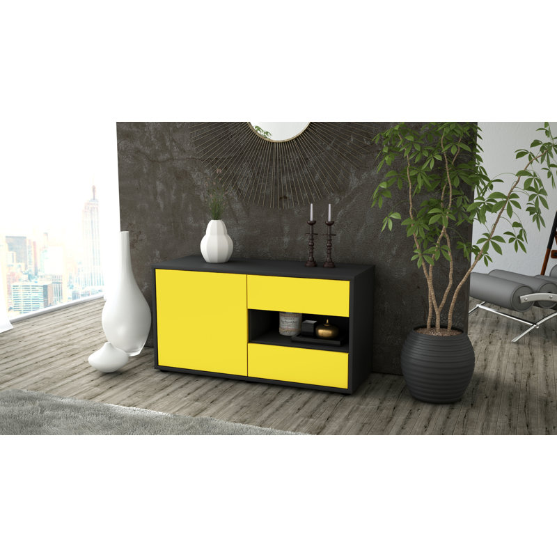 Dallin 92 cm W Chest of 2 Drawers, Yellow / Matte Anthracite