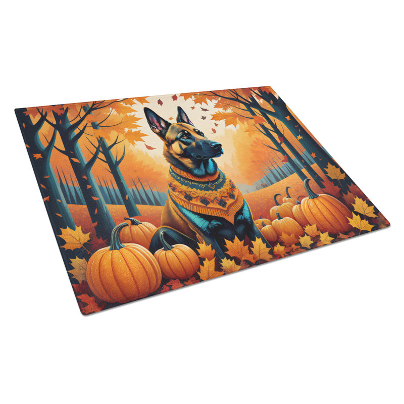 Belgian Malinois Fall Glass Cutting Board Large