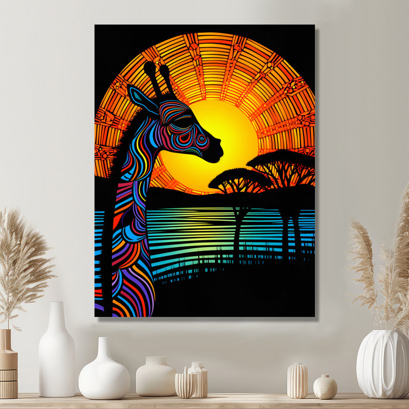 «Gorgeous Giraffe Magical Sunset», reproduction d'art mural girafe, Toile tendue, H 32 po x l 16 po