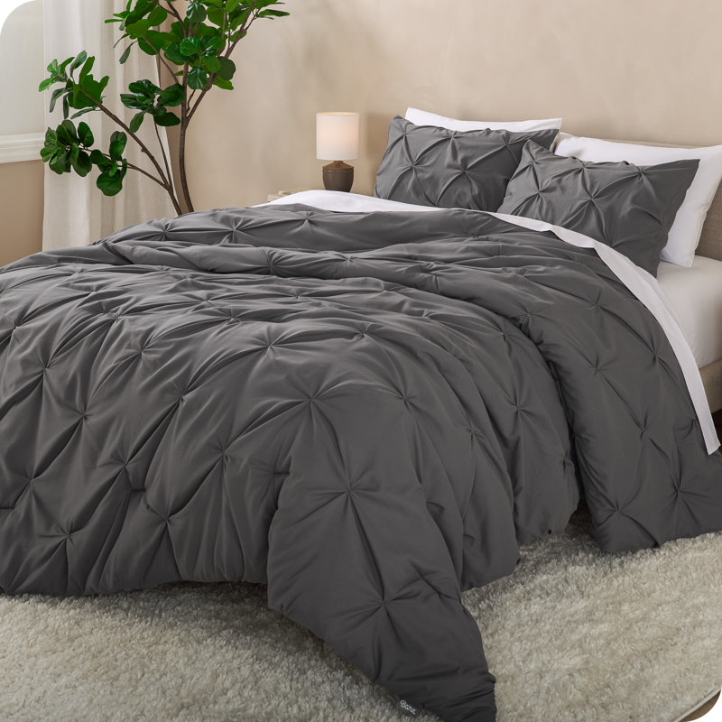 Ensemble d'édredon en duvet synthétique Pintuck, Édredon double + 2 taies décoratives standards