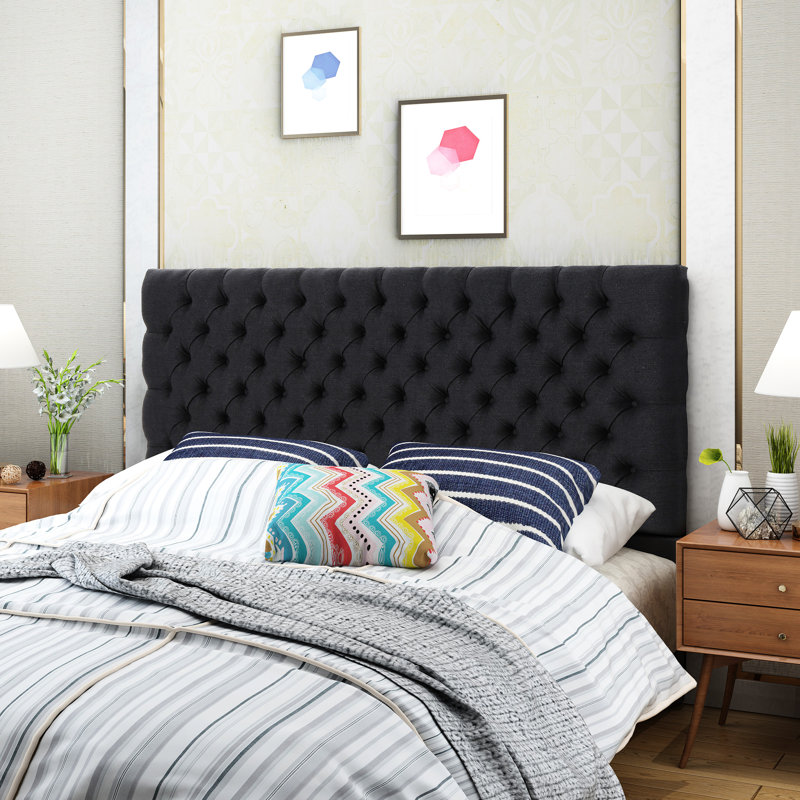 Tête de lit tapissier gris anthracite pour grand lit, avant-gardiste moderne, Gris anthracite