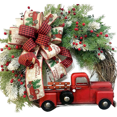 15.7" Christmas Wreath With Red Truck