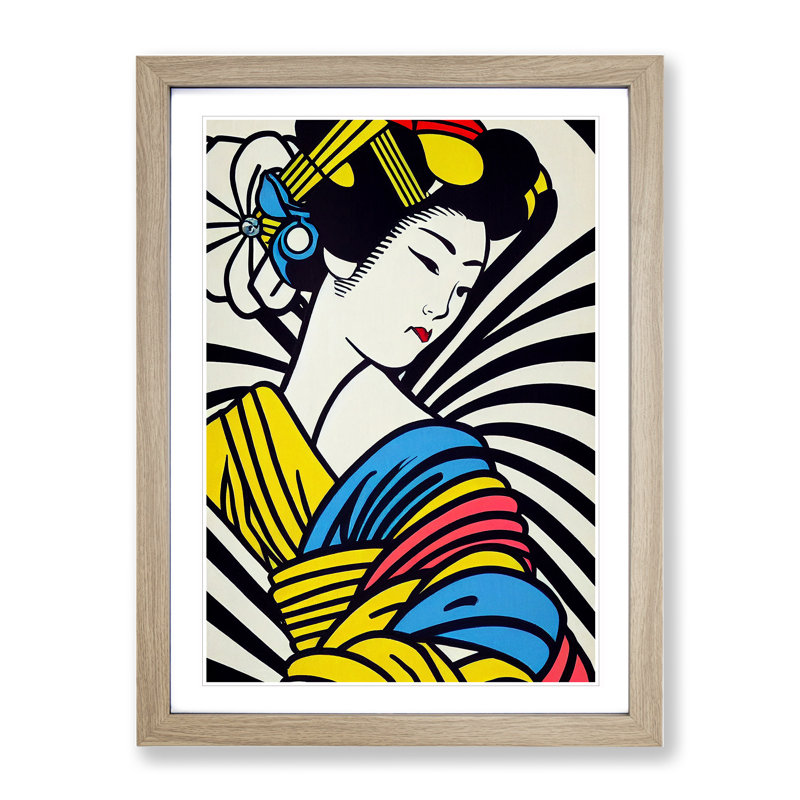Geisha Pop - Single Picture Frame Print, 46cm H x 34cm W x 2cm D, Oak