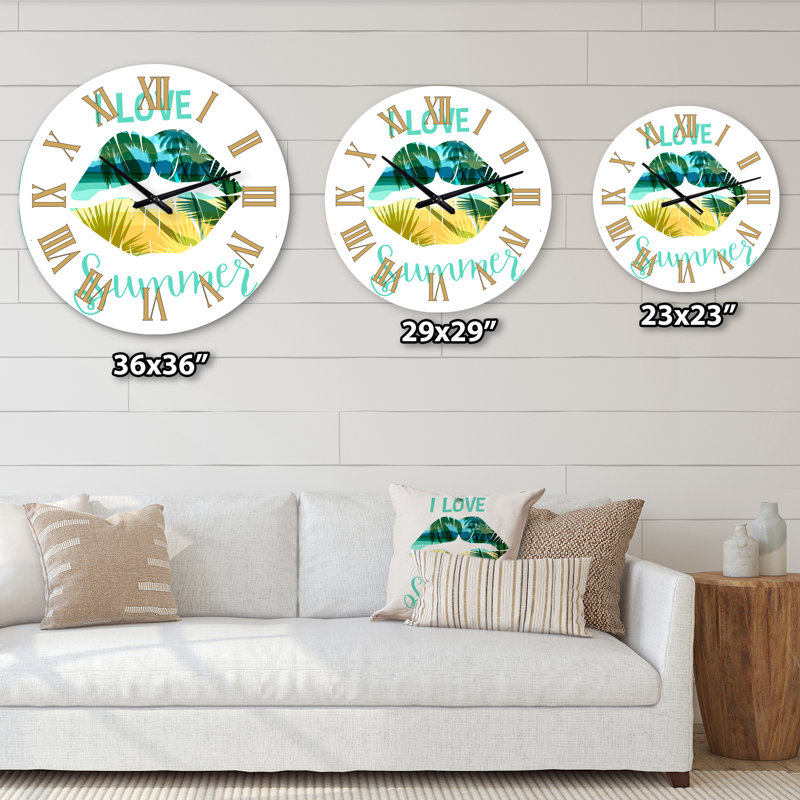 I Love Summer Tropical Beach - horloge murale moderne, Grand