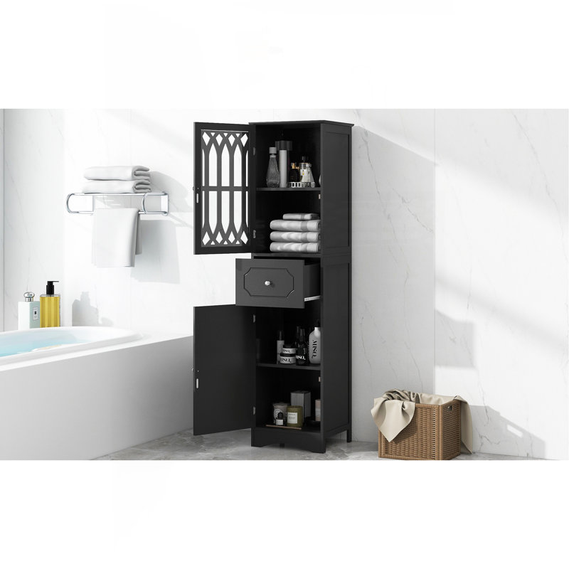 Tall Bathroom Cabinet, Freestanding Storage Cabinet With Drawer And Doors, MDF Board, Acrylic Door, Adjustable Shelf, Black