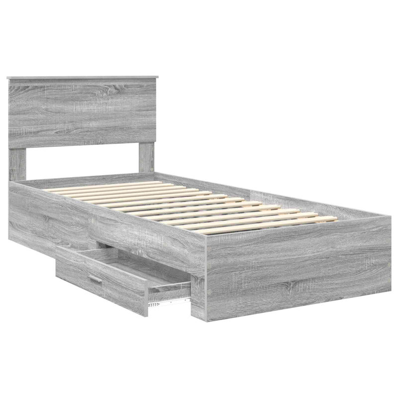 Bed Frame, European Single (90 x 200 cm), Grey Sonoma