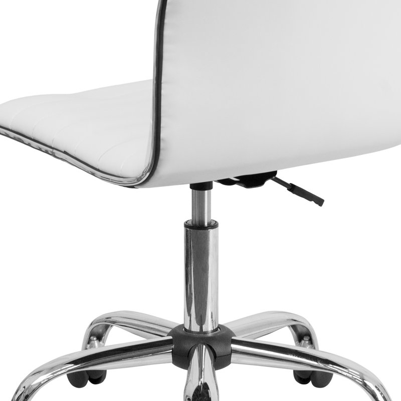 Low Back Designer Armless Ribbed Swivel Task Office Chair, White